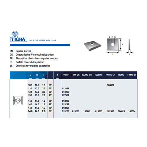 TIGRA 14MM X 14MM X 2MM D=6.5 TOK (T10MG) BOX OF 10_2